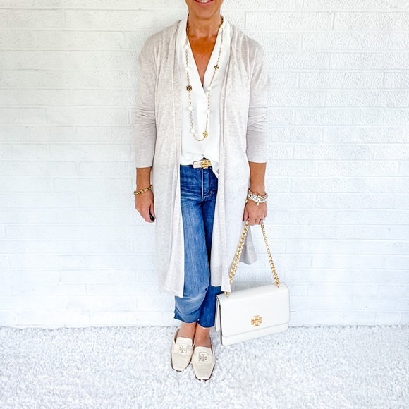 LOFT Neutral Long Lightweight Cardigan - S